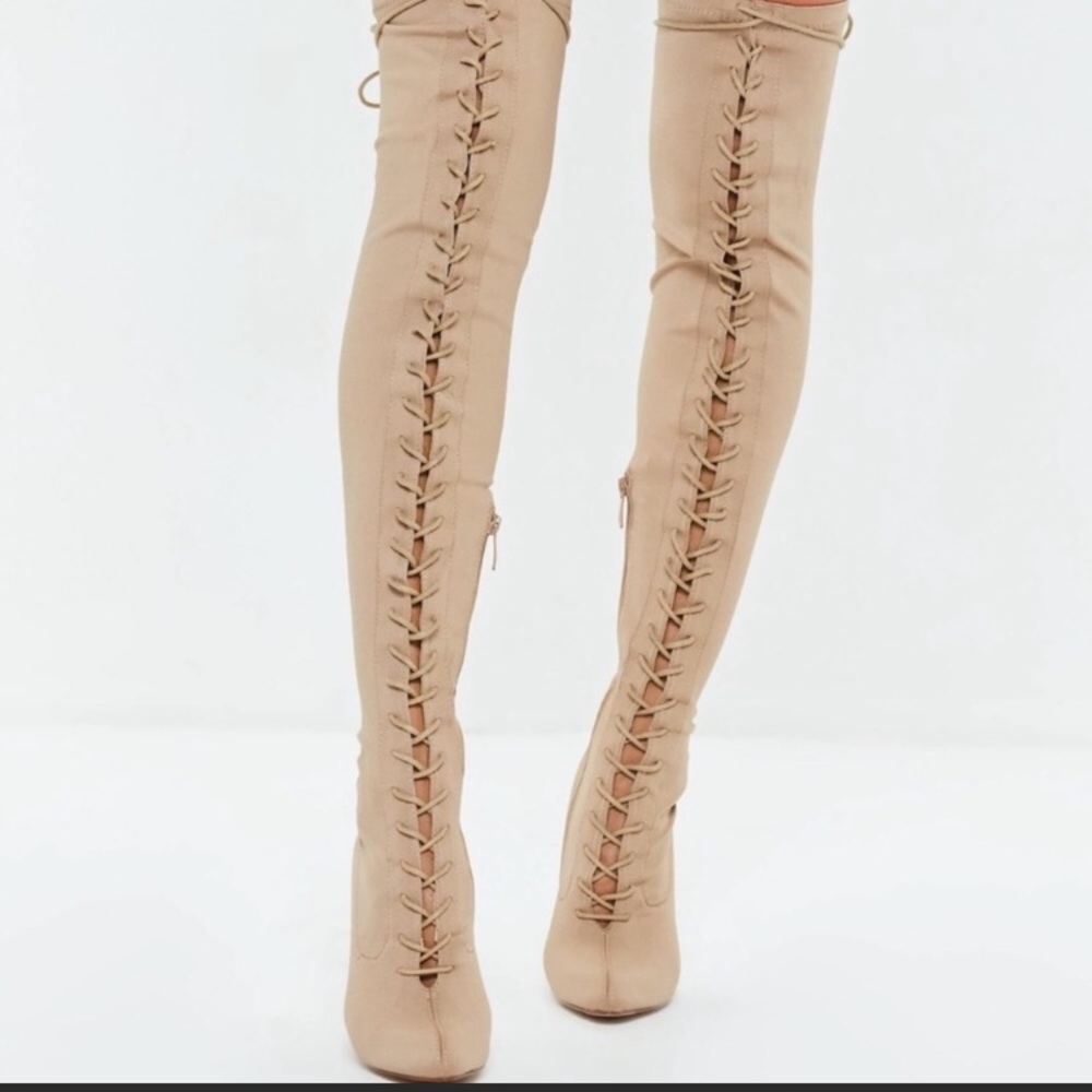 Nude thigh high boots